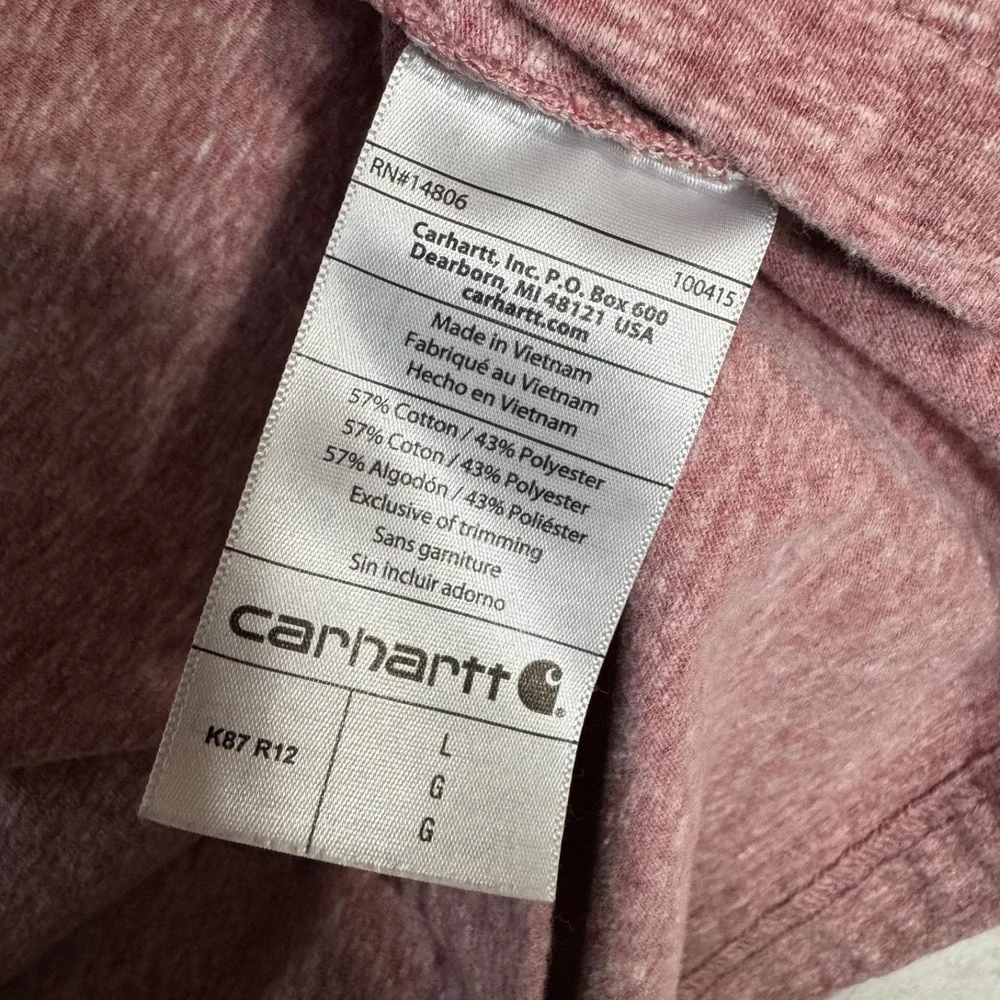 Carhartt‎ K87 Pocket T Shirt Men's L Original Fit Heather Pink Red Logo Workwear